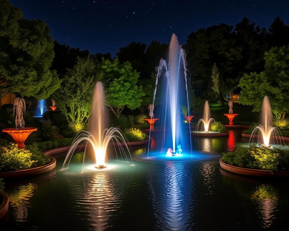 Beleuchtete Wasserspiele für zauberhafte Sommernächte