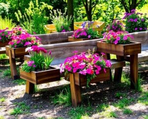 Holzbänke mit integrierten Blumenkästen: Praktisch und dekorativ