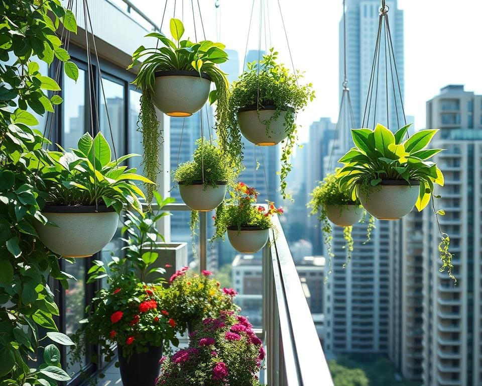 Schwebende Pflanzeninstallationen im Urban Gardening