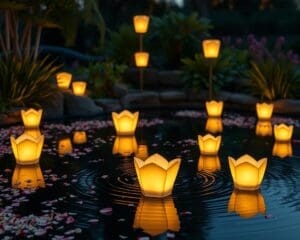 Schwimmende Lichter für magische Momente im Gartenteich