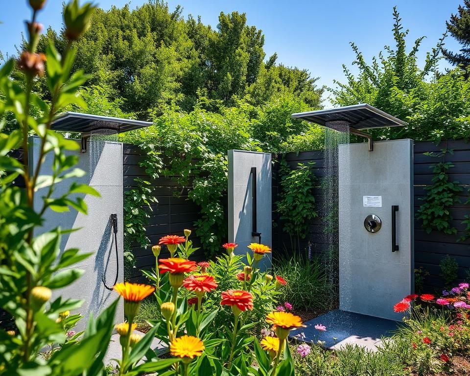 Solarbetriebene Solarduschen für Erfrischung im Garten