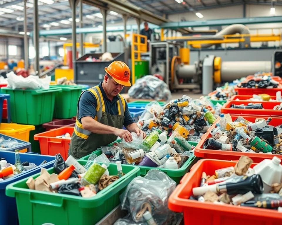 Müllwerker im Recyclingprozess