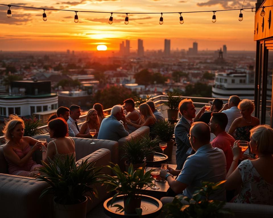 Sommerabende und Sonnenuntergang auf einer Rooftop-Bar